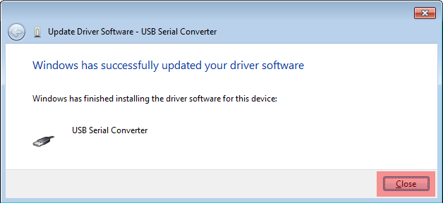 Windows has successfully installed your driver software for USB Serial Converter